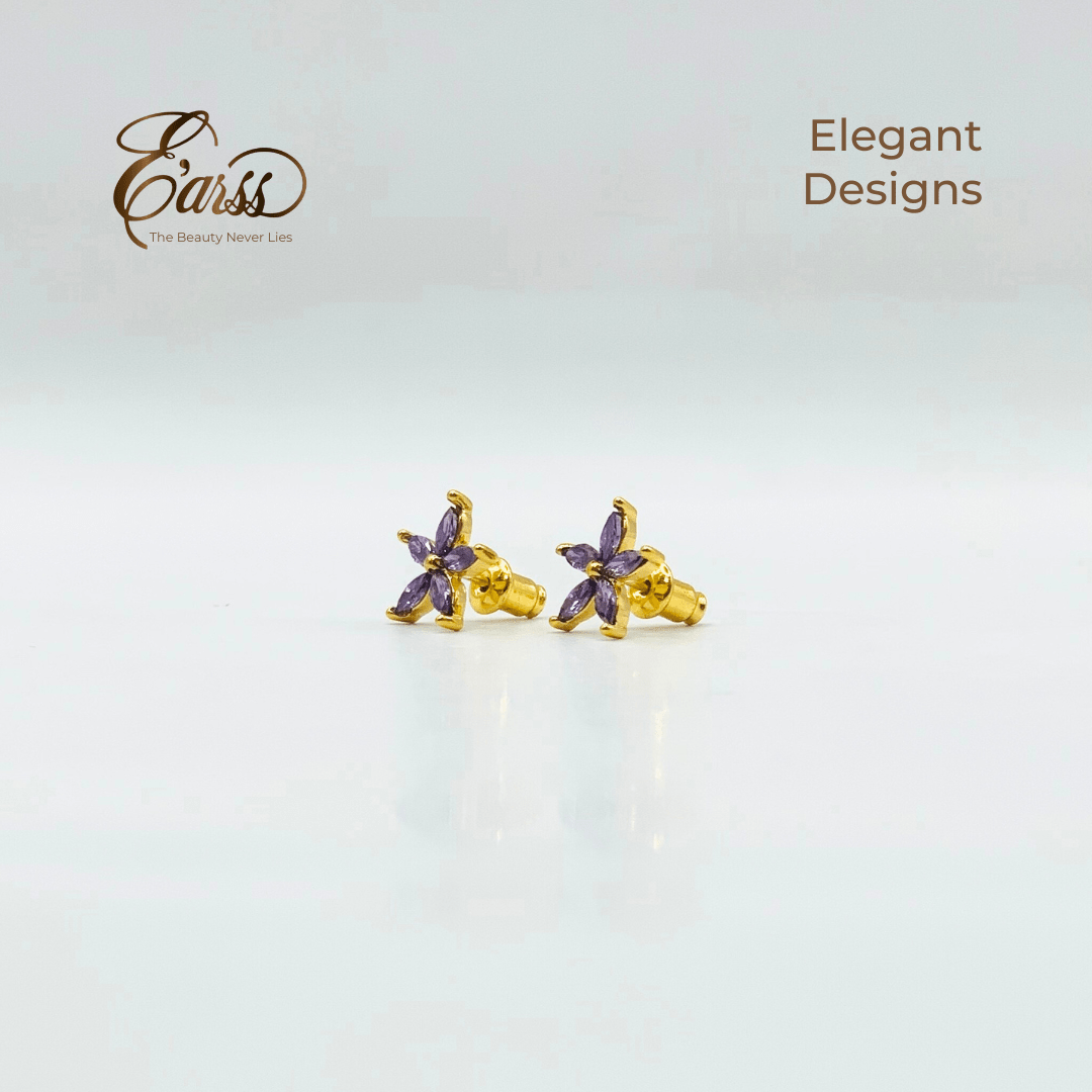 Amethyst Flower Cubic Zirconia Gold | Stainless Steel | 18K Gold Plated