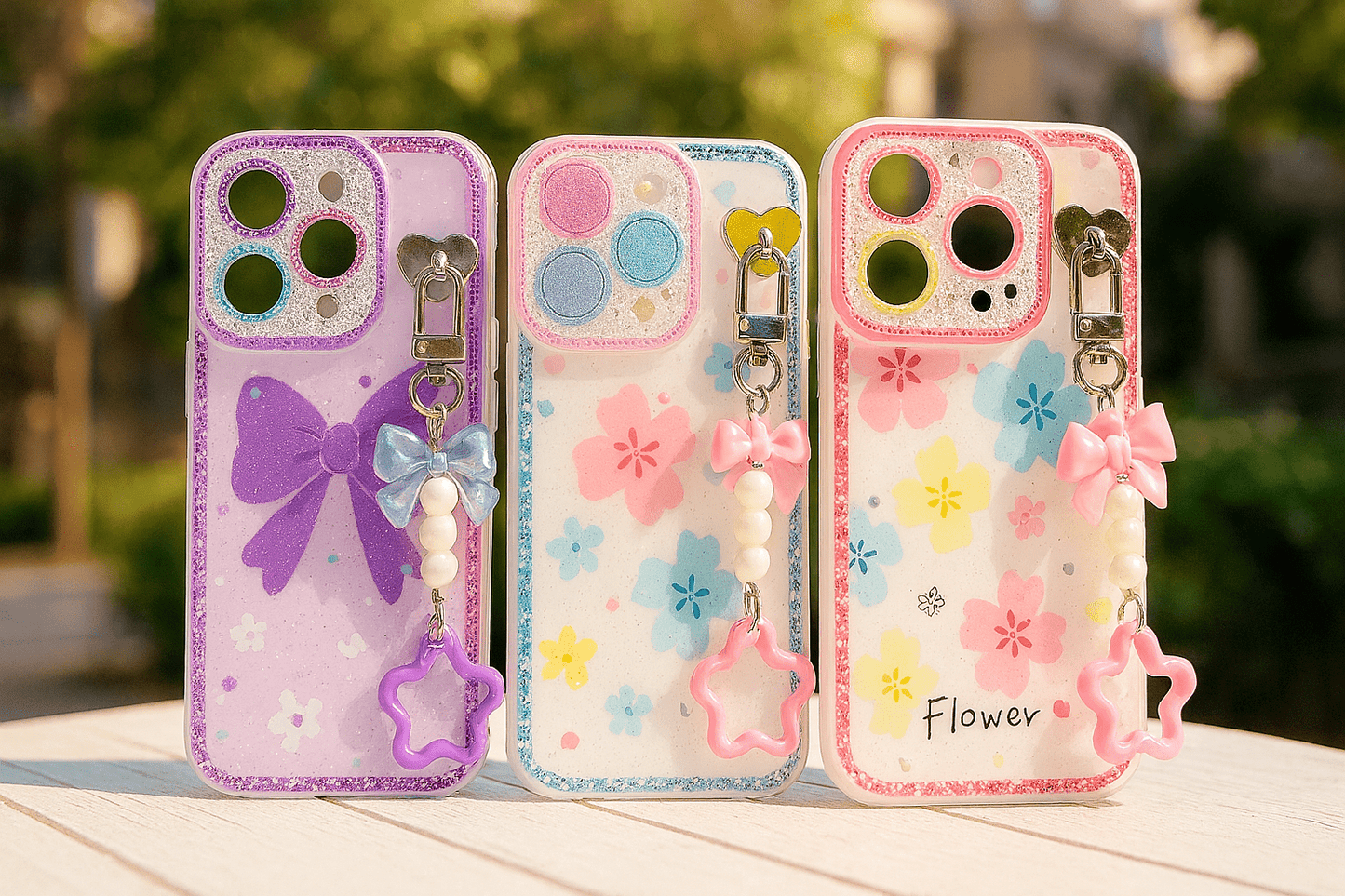 Glitter Floral Case with Charm