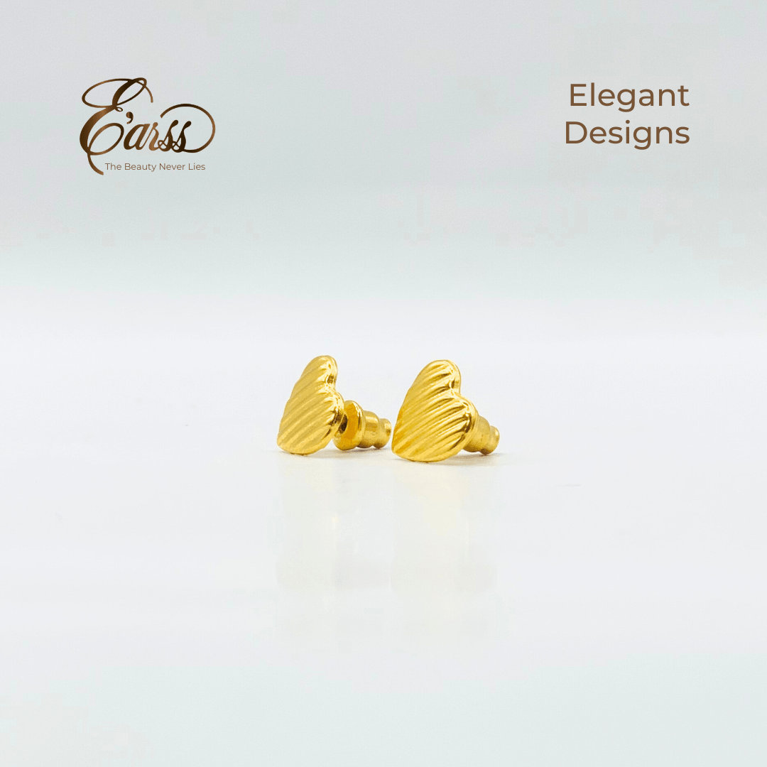 Heart Rib Gold Earrings | Stainless Steel | 18K Gold Plated