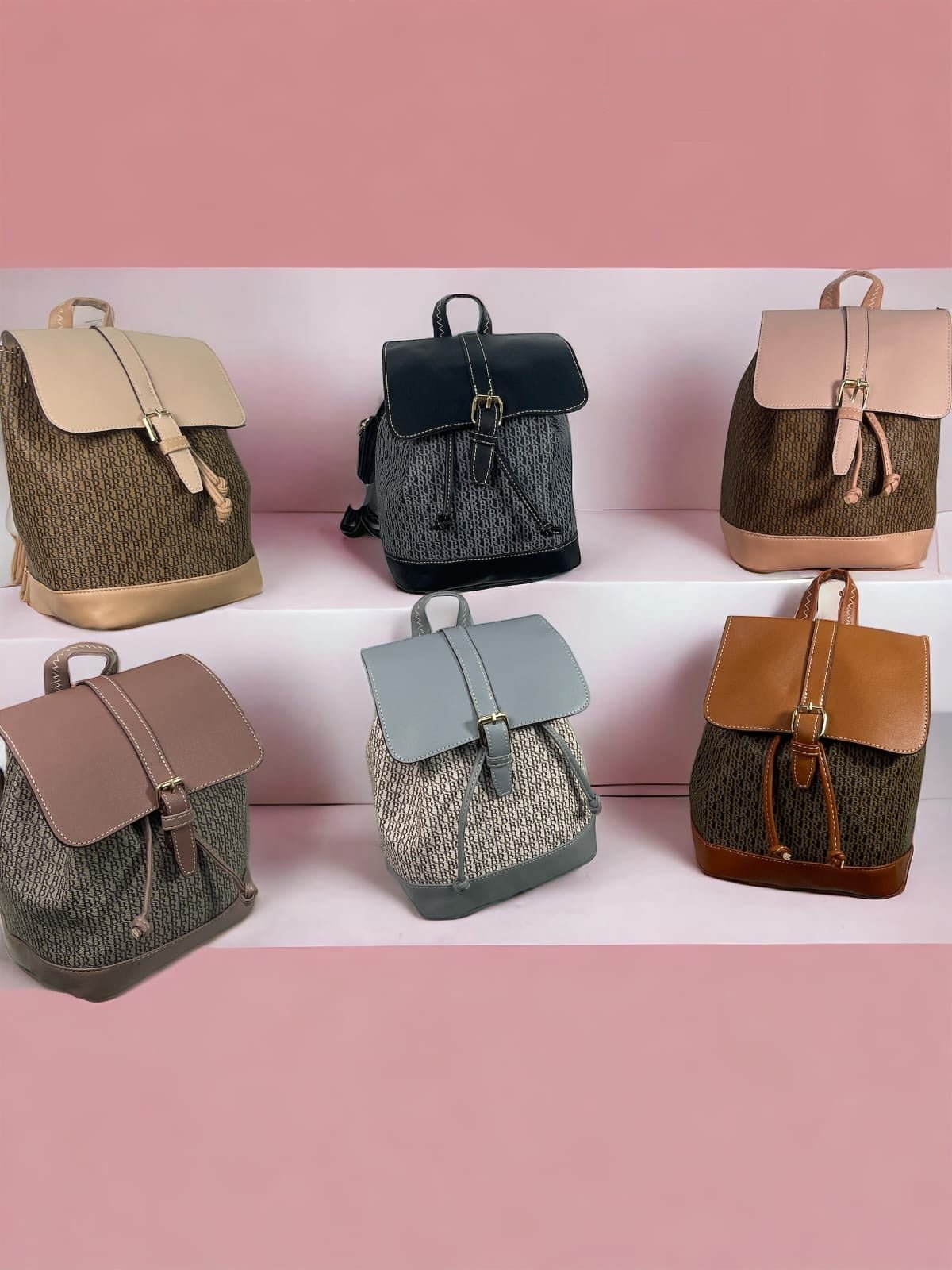 Textured Pattern Buckle Backpacks