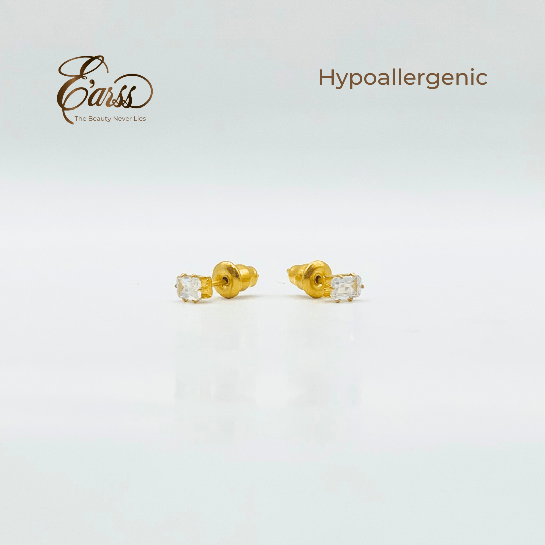 3 mm Cubic Zirconia Emarald Cut | Stainless Steel | 18K Gold Plated