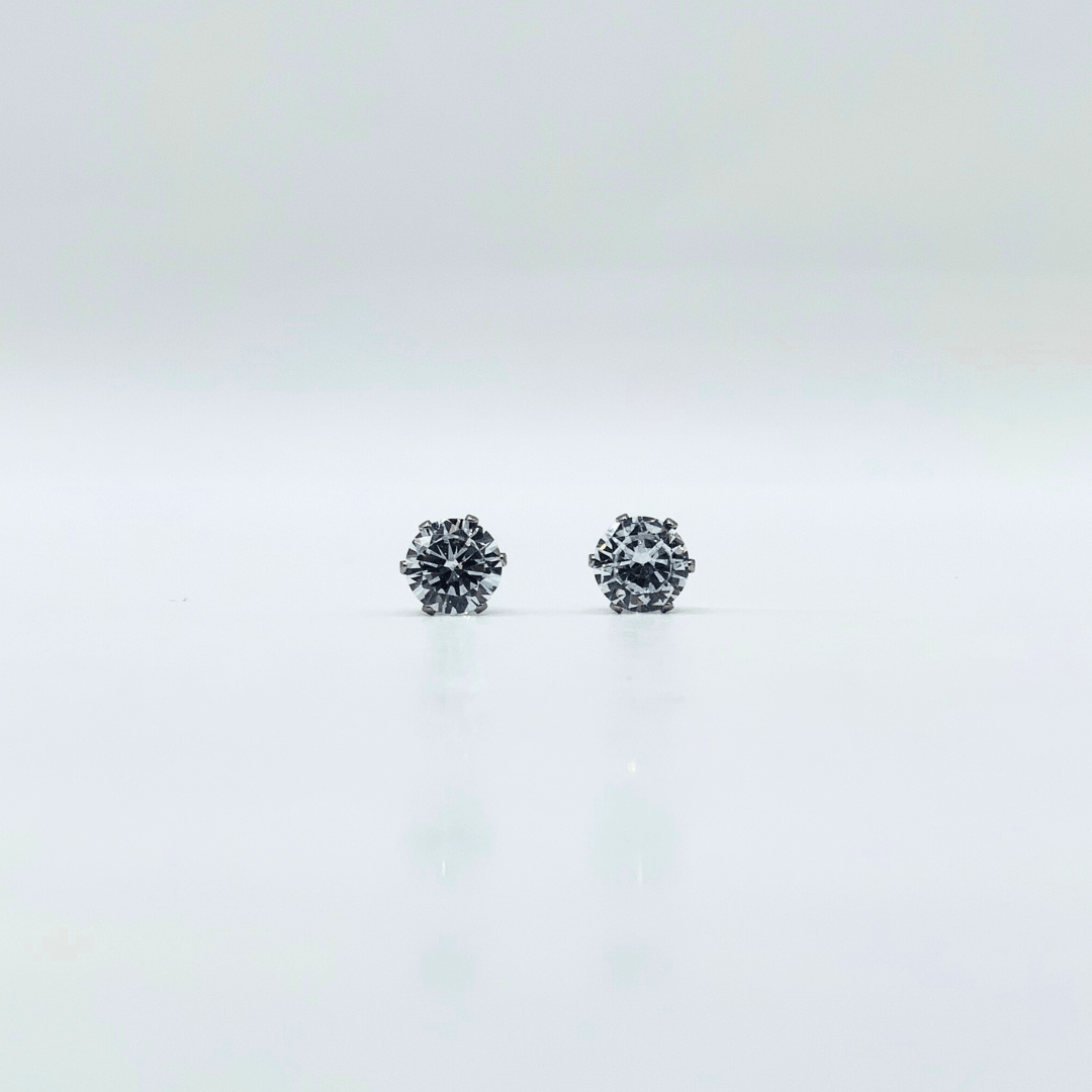 7 mm Clear Cubic Zirconia Round Silver | Stainless Steel