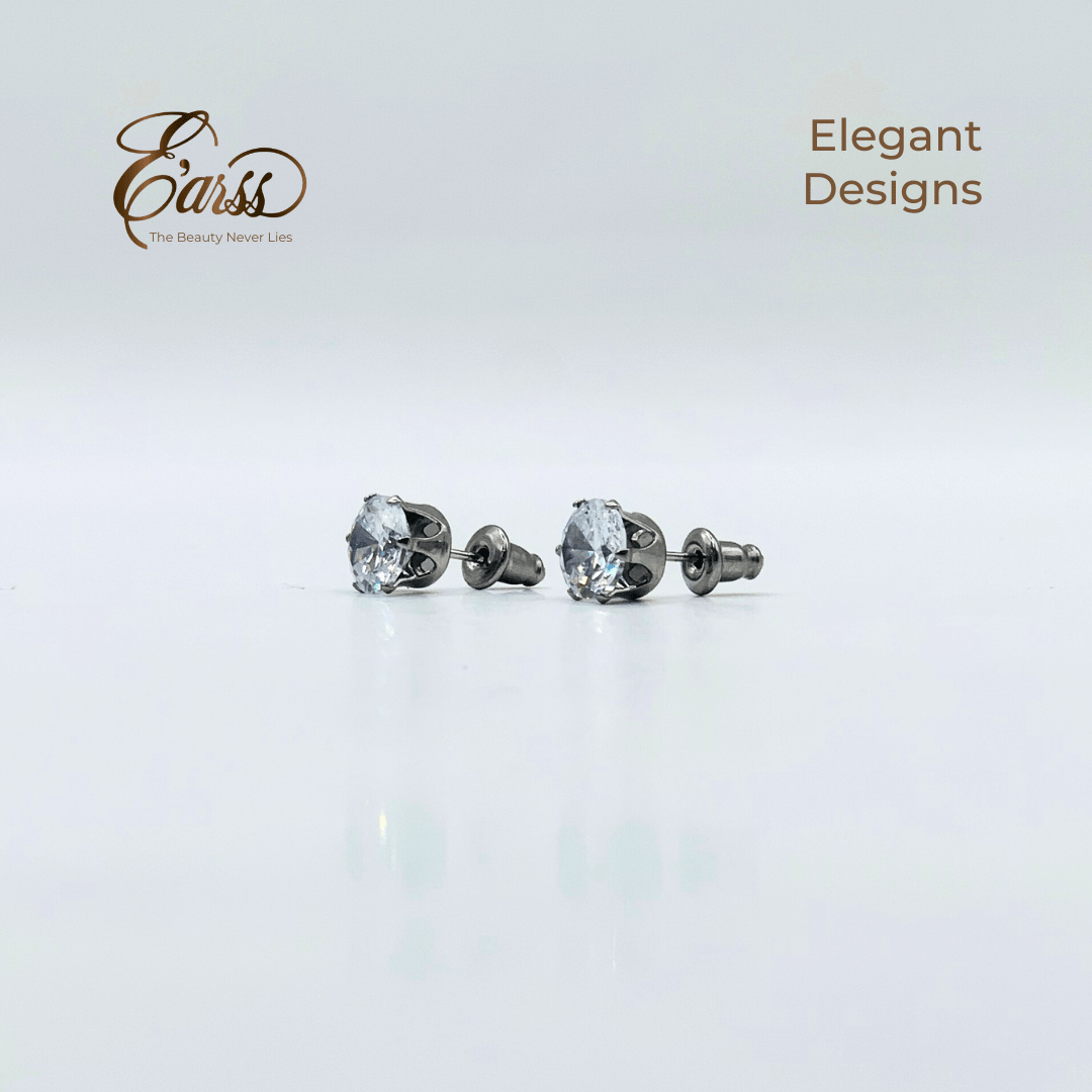 7 mm Clear Cubic Zirconia Round Silver | Stainless Steel