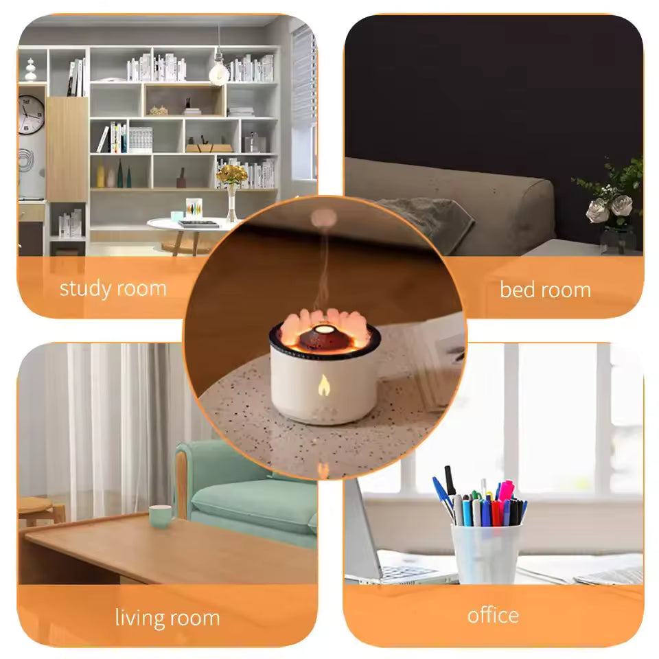 Volcano Fire Flame Air Humidifier Aroma Diffuser Essential Oil with Remote Control Jellyfish for Home Perfume Cool Mist Maker
