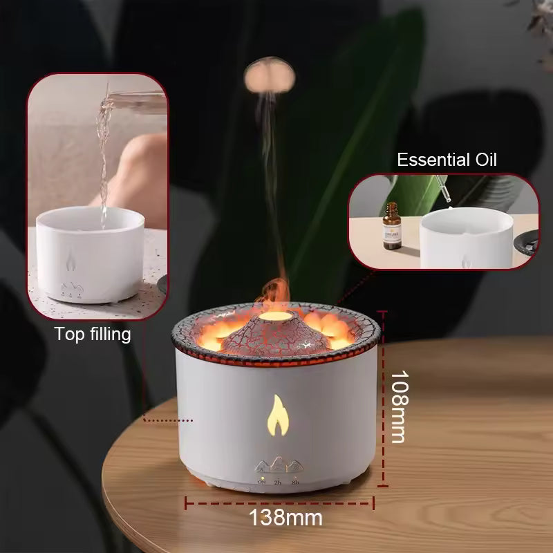 Volcano Fire Flame Air Humidifier Aroma Diffuser Essential Oil with Remote Control Jellyfish for Home Perfume Cool Mist Maker