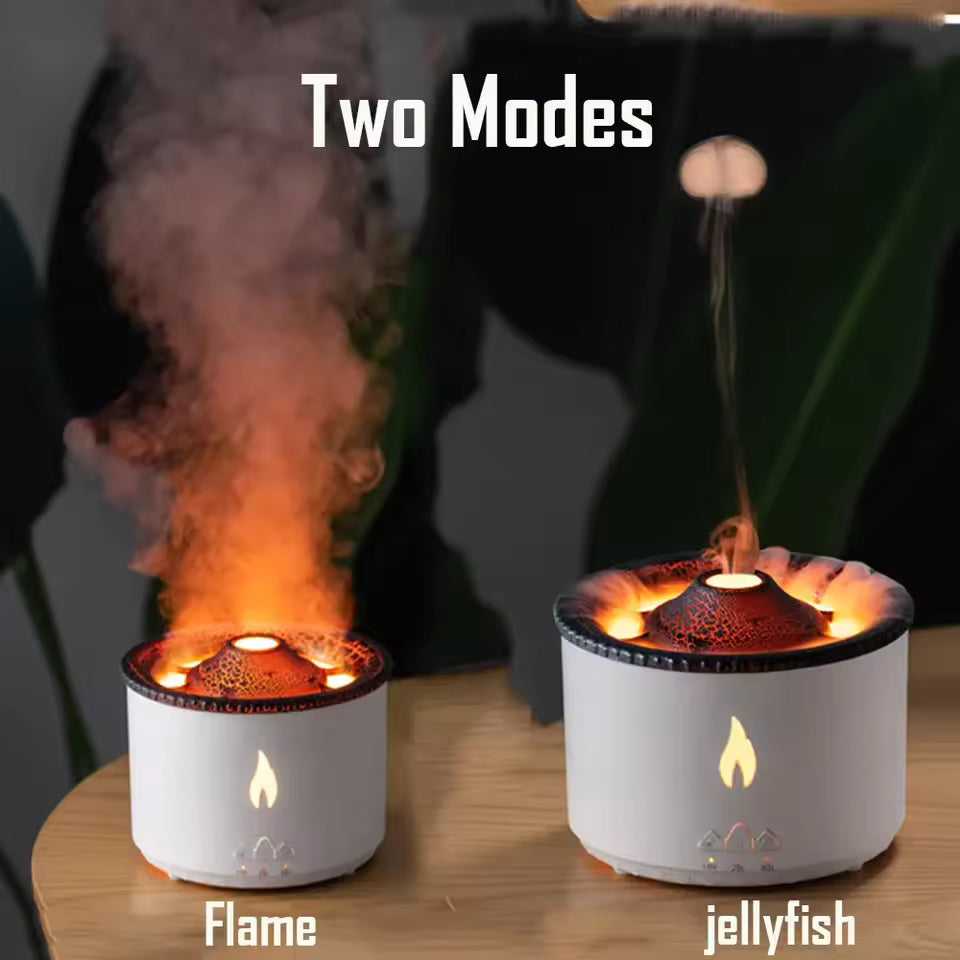 Volcano Fire Flame Air Humidifier Aroma Diffuser Essential Oil with Remote Control Jellyfish for Home Perfume Cool Mist Maker