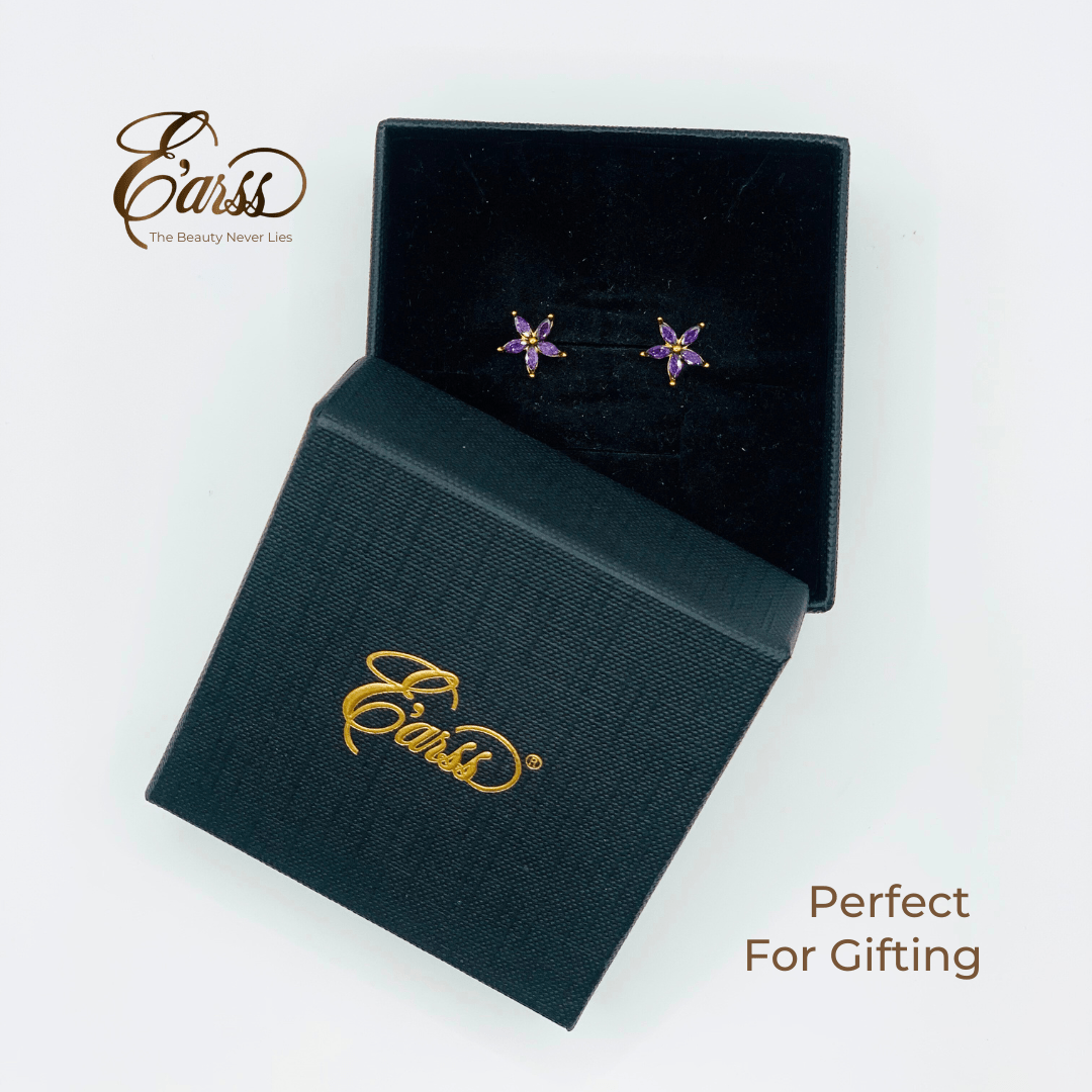 Amethyst Flower Cubic Zirconia Gold | Stainless Steel | 18K Gold Plated