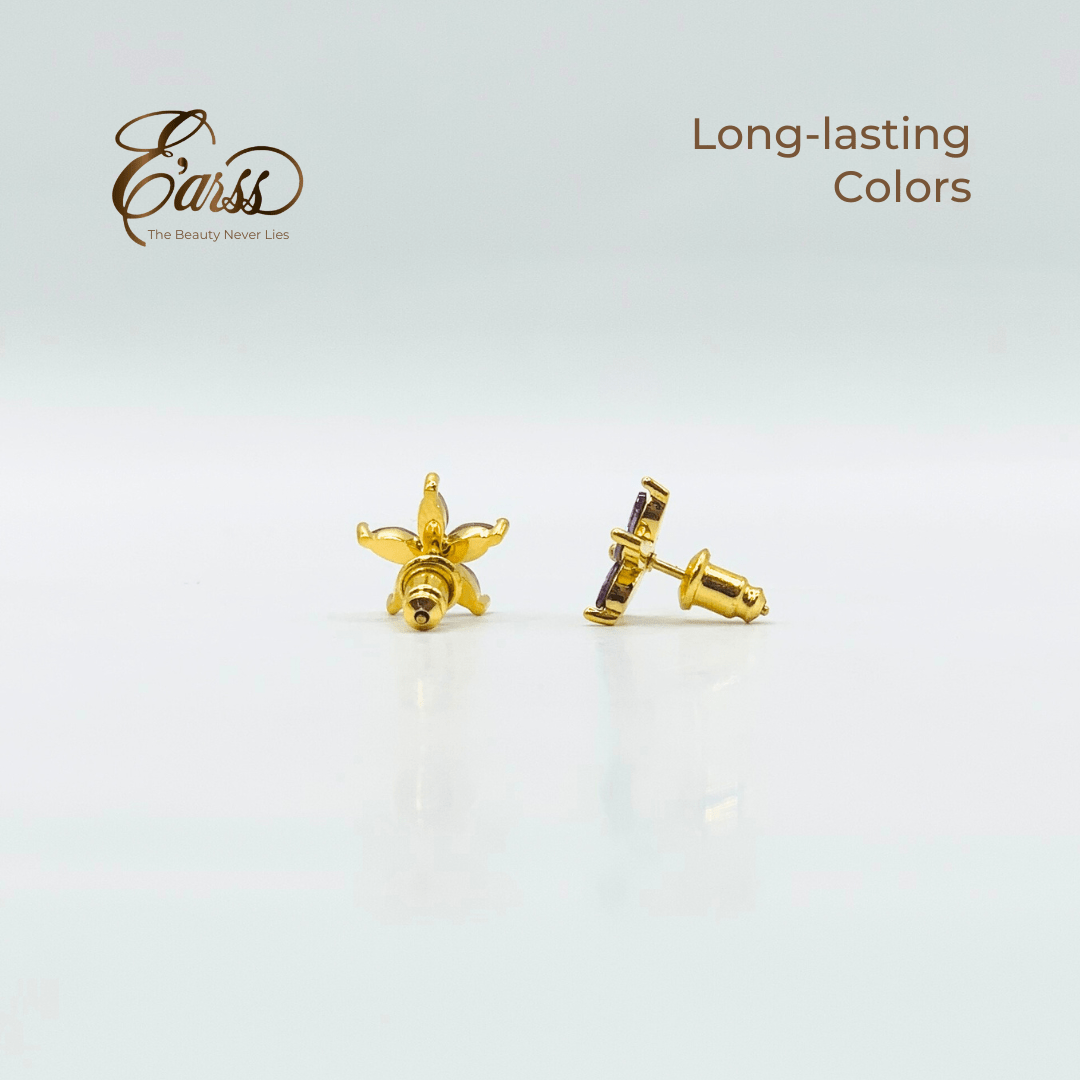 Amethyst Flower Cubic Zirconia Gold | Stainless Steel | 18K Gold Plated