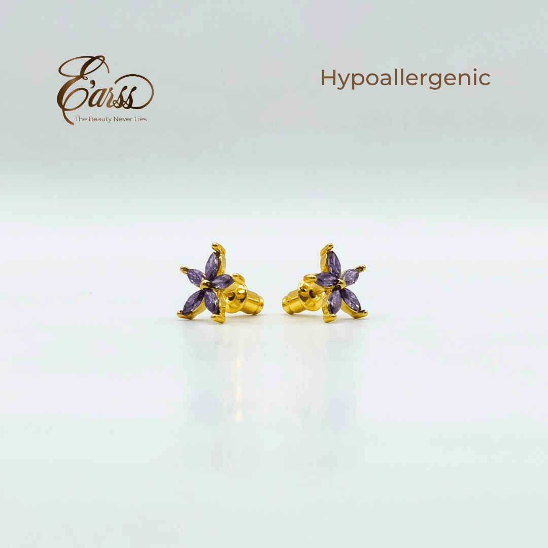 Amethyst Flower Cubic Zirconia Gold | Stainless Steel | 18K Gold Plated