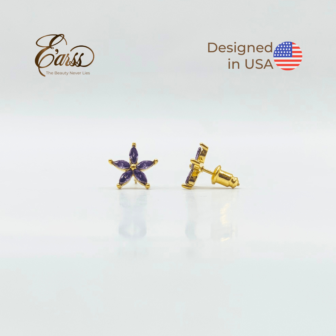 Amethyst Flower Cubic Zirconia Gold | Stainless Steel | 18K Gold Plated