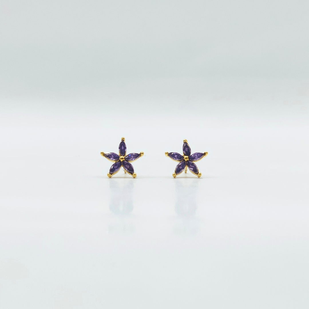 Amethyst Flower Cubic Zirconia Gold | Stainless Steel | 18K Gold Plated