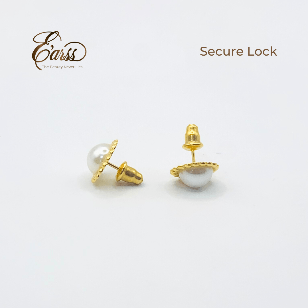 Beaded Border Pearl Gold Earring | Stainless Steel | 18K Gold Plated