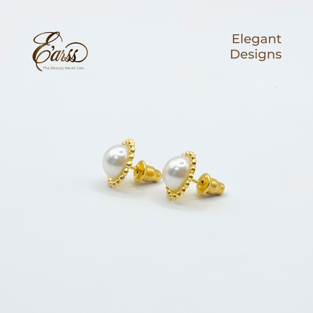 Beaded Border Pearl Gold Earring | Stainless Steel | 18K Gold Plated