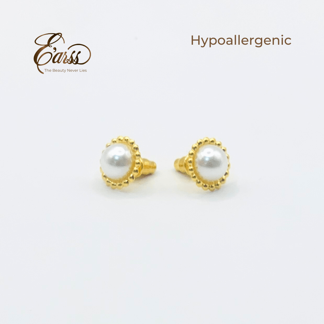 Beaded Border Pearl Gold Earring | Stainless Steel | 18K Gold Plated