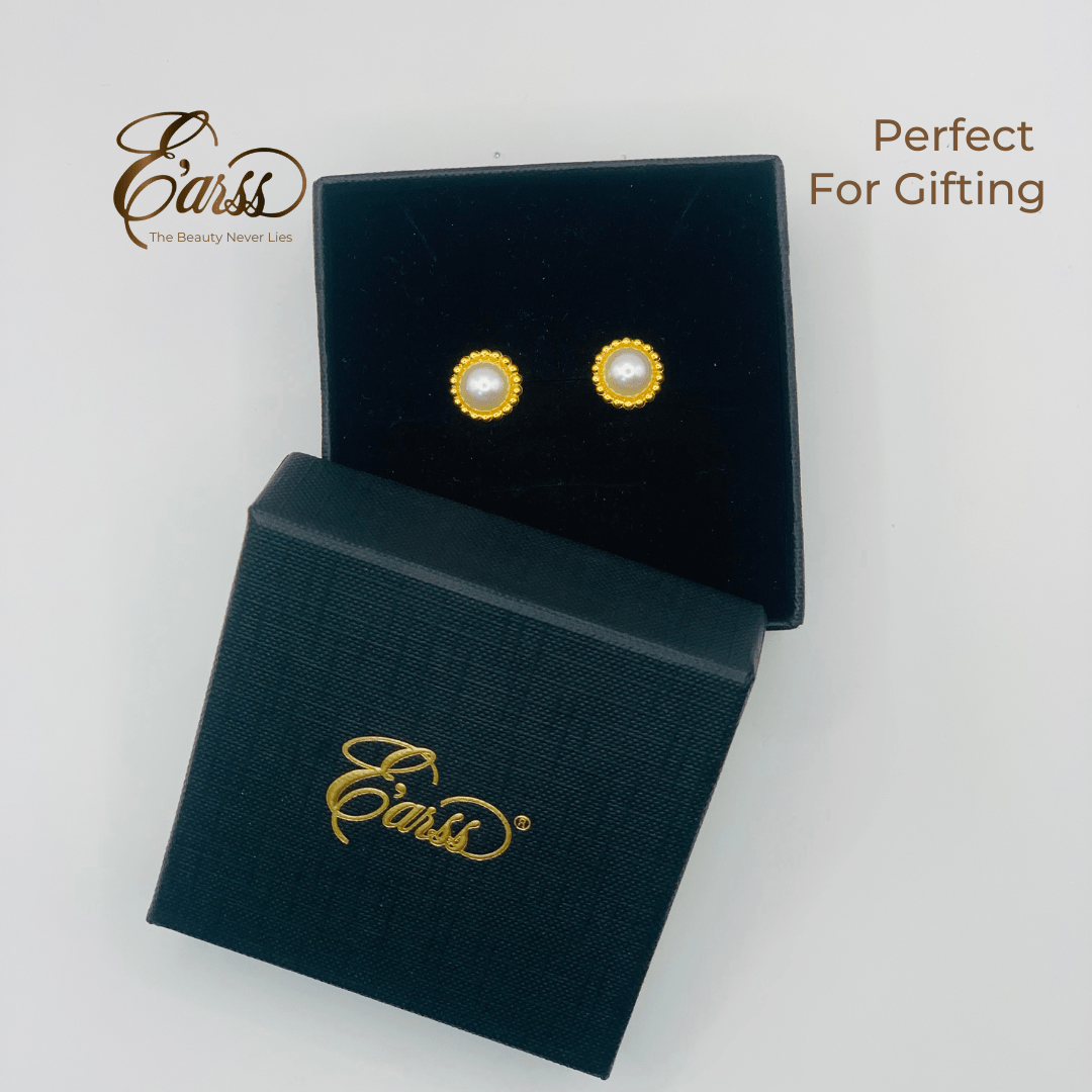 Beaded Border Pearl Gold Earring | Stainless Steel | 18K Gold Plated