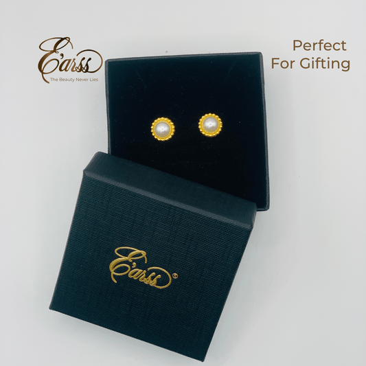 Beaded Border Pearl Gold Earring | Stainless Steel | 18K Gold Plated