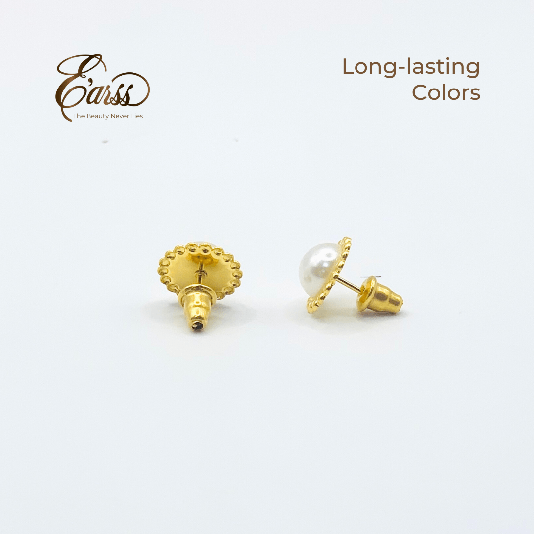 Beaded Border Pearl Gold Earring | Stainless Steel | 18K Gold Plated