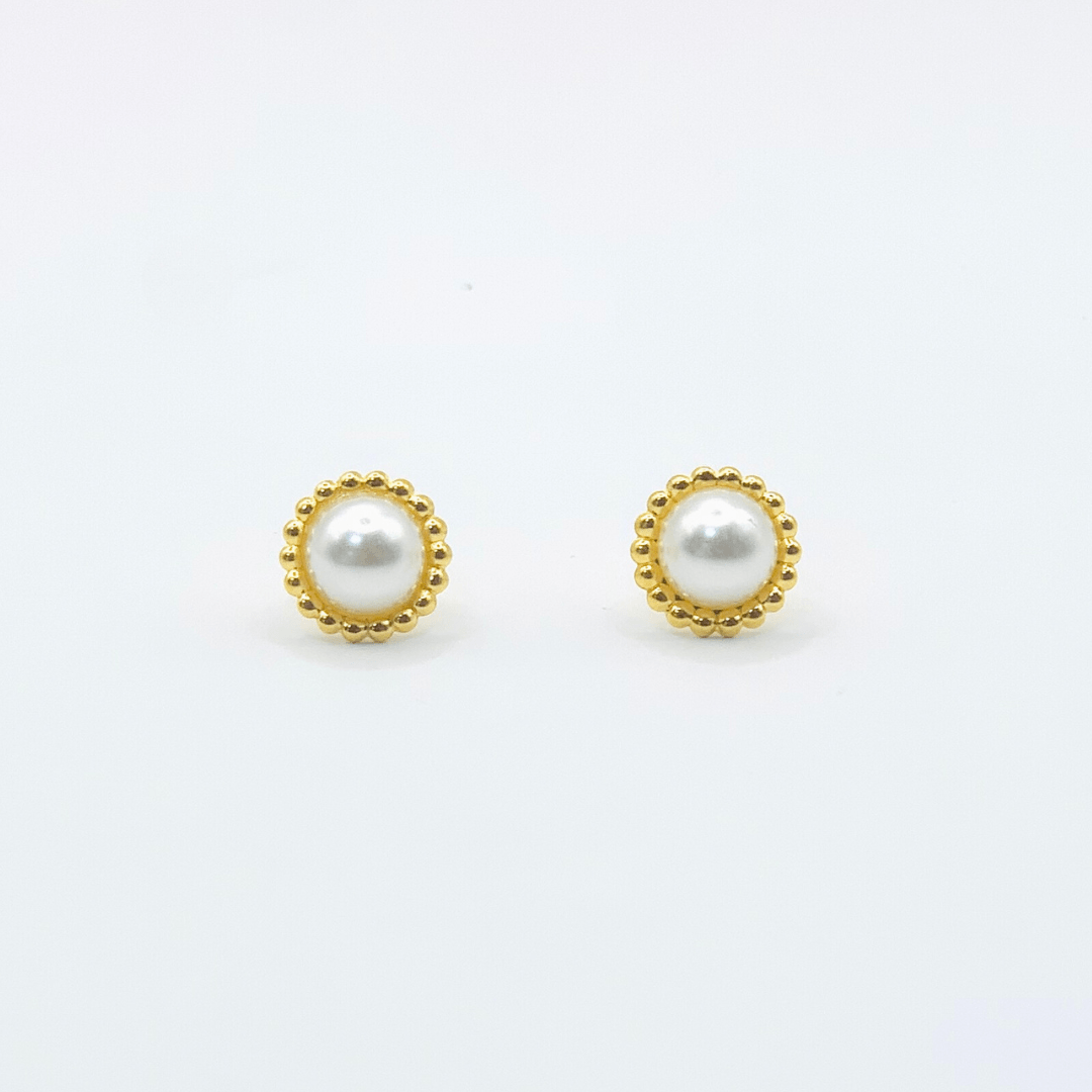 Beaded Border Pearl Gold Earring | Stainless Steel | 18K Gold Plated