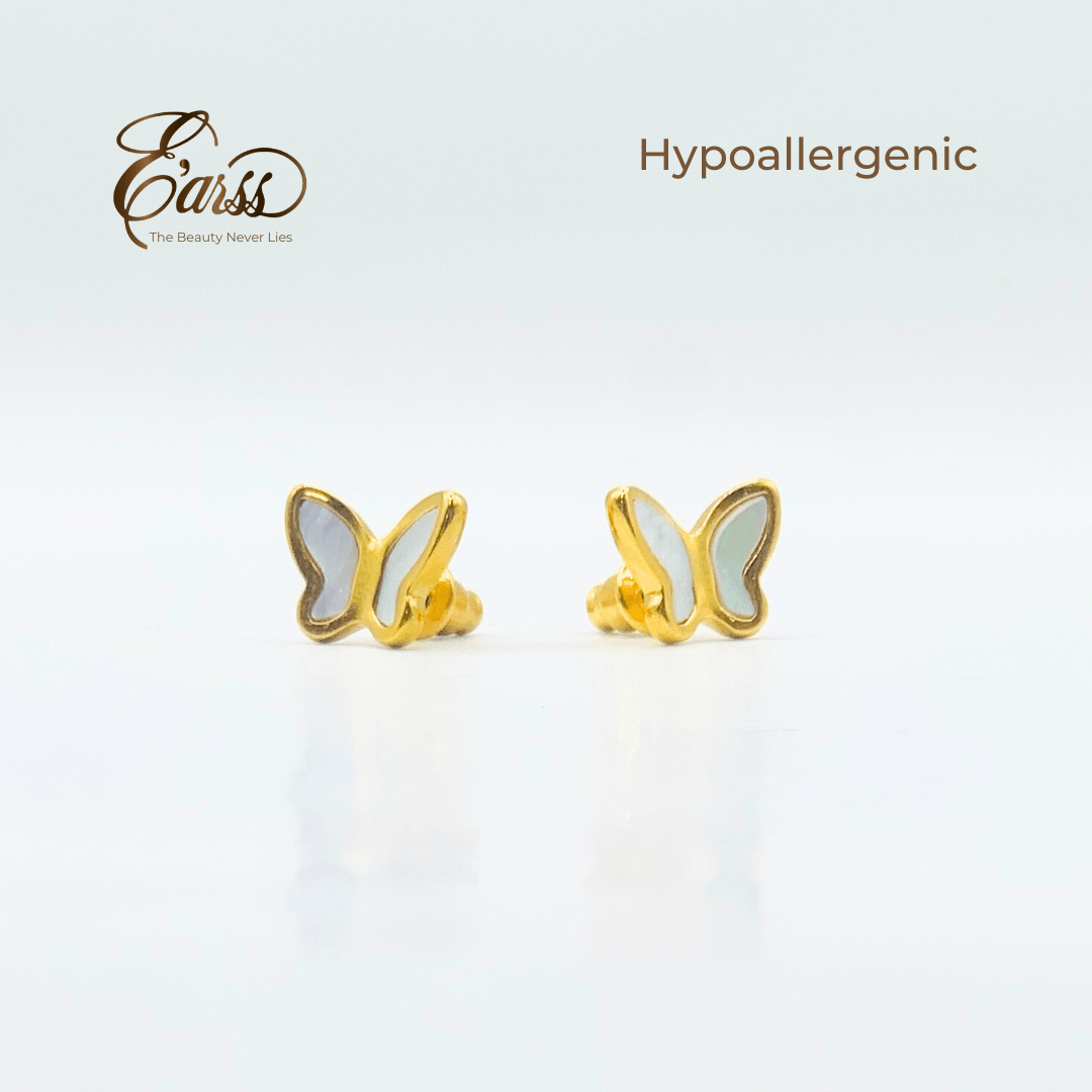 Butterfly White Gold Earring | Stainless Steel | 18K Gold Plated