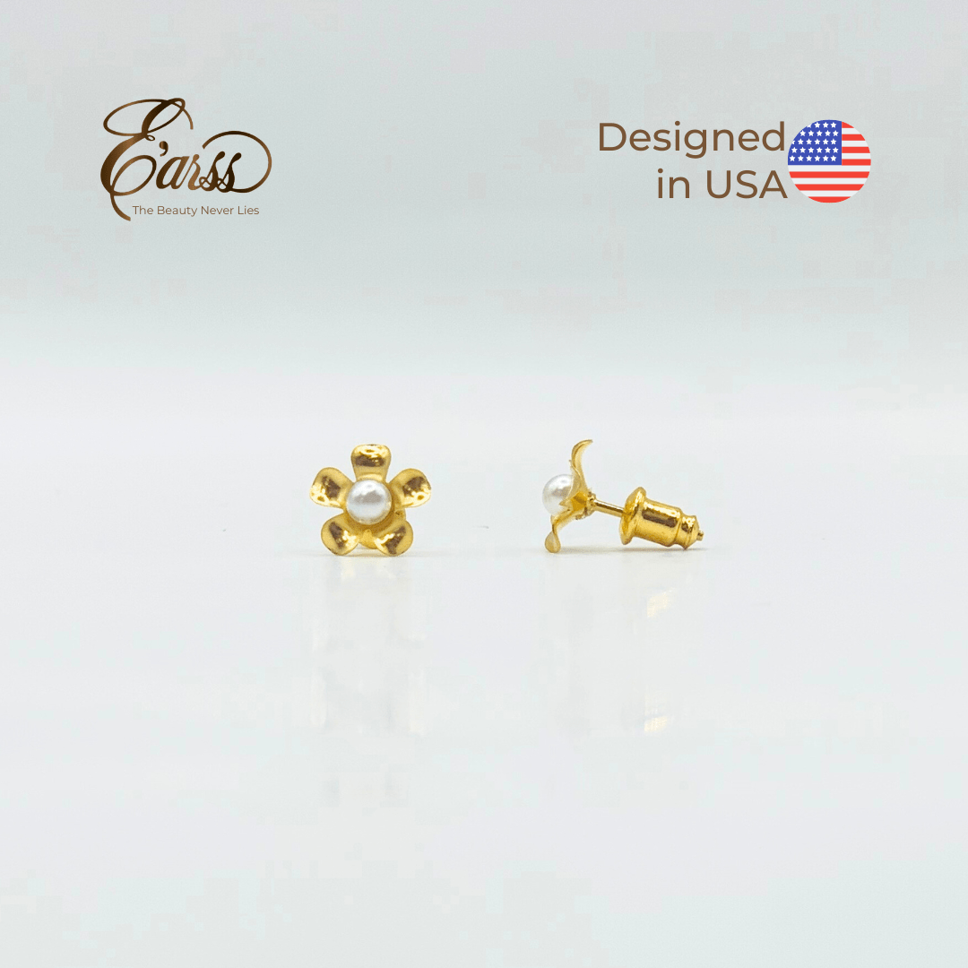 Flower with 3mm Pearl | Stainless Steel | 18K Gold Plated