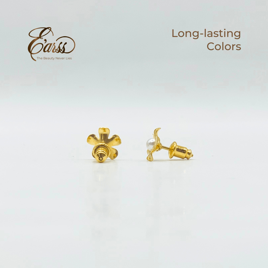 Flower with 3mm Pearl | Stainless Steel | 18K Gold Plated