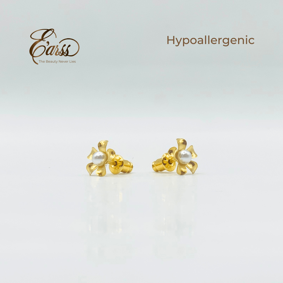 Flower with 3mm Pearl | Stainless Steel | 18K Gold Plated