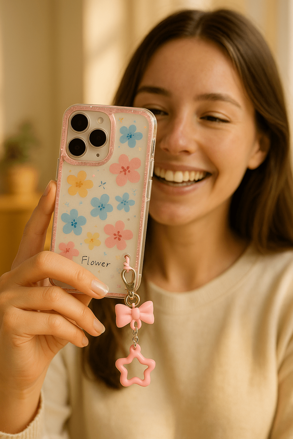Glitter Floral Case with Charm