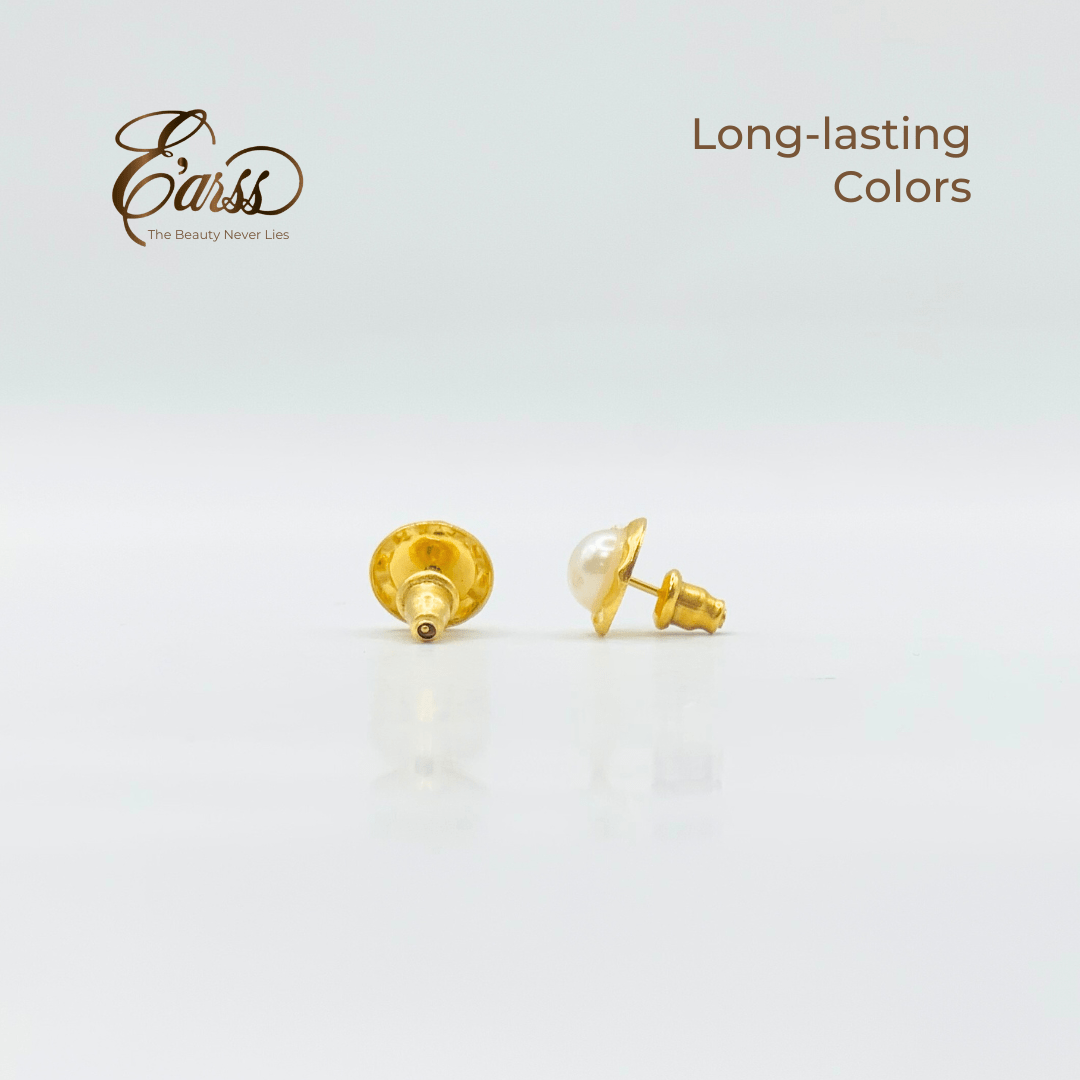 Hammered Bezel Pearl Gold Earring | Stainless Steel | 18K Gold Plated