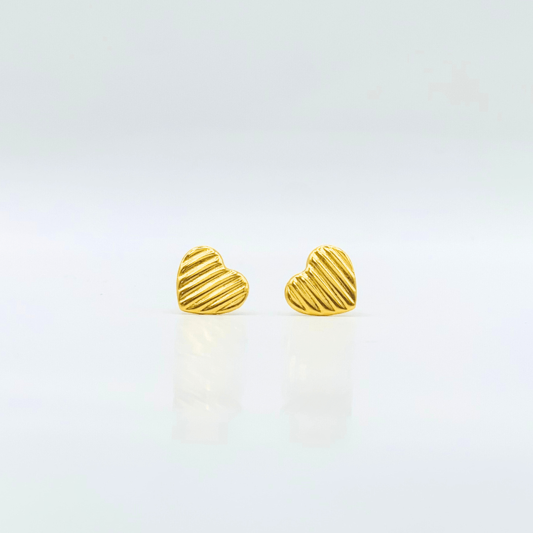 Heart Rib Gold Earrings | Stainless Steel | 18K Gold Plated