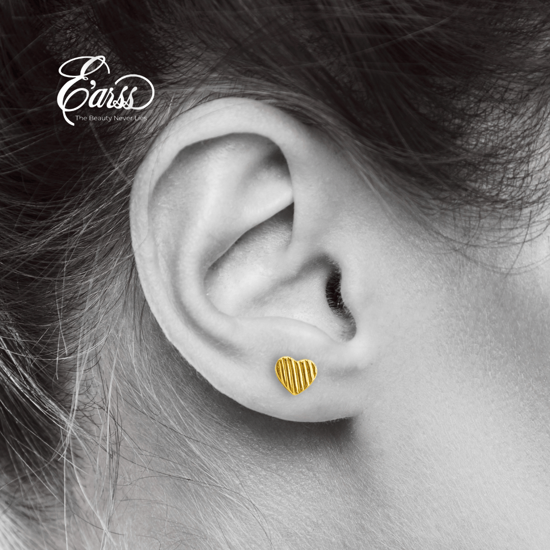 Heart Rib Gold Earrings | Stainless Steel | 18K Gold Plated