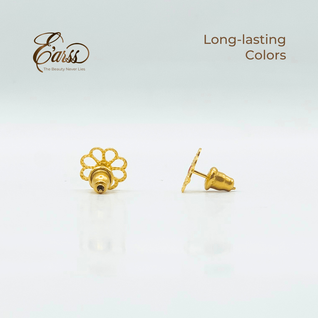 Open Daisy with Red Epoxy Gold Earring | Stainless Steel | 18K Gold Plated