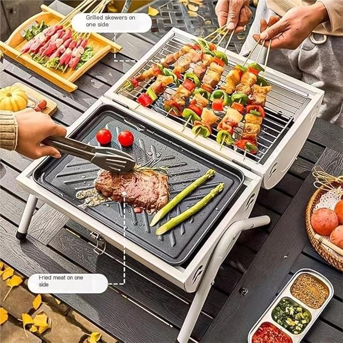 Portable Iron BBQ Grill With Hob ©