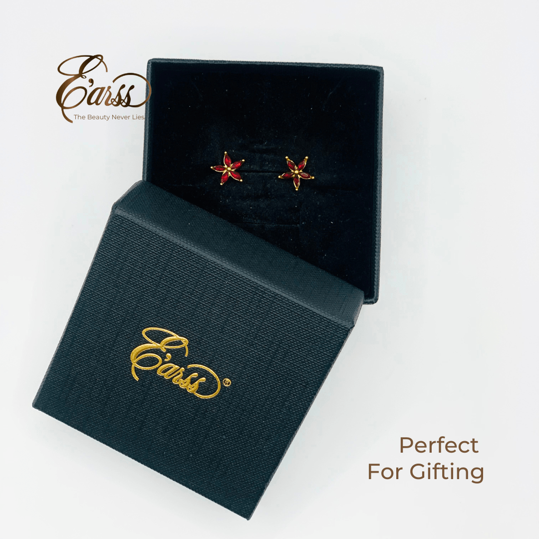 Red Flower Cubic Zirconia Gold | Stainless Steel | 18K Gold Plated