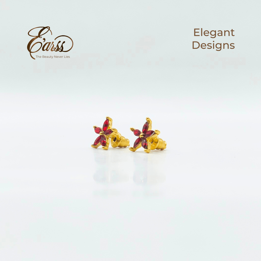 Red Flower Cubic Zirconia Gold | Stainless Steel | 18K Gold Plated