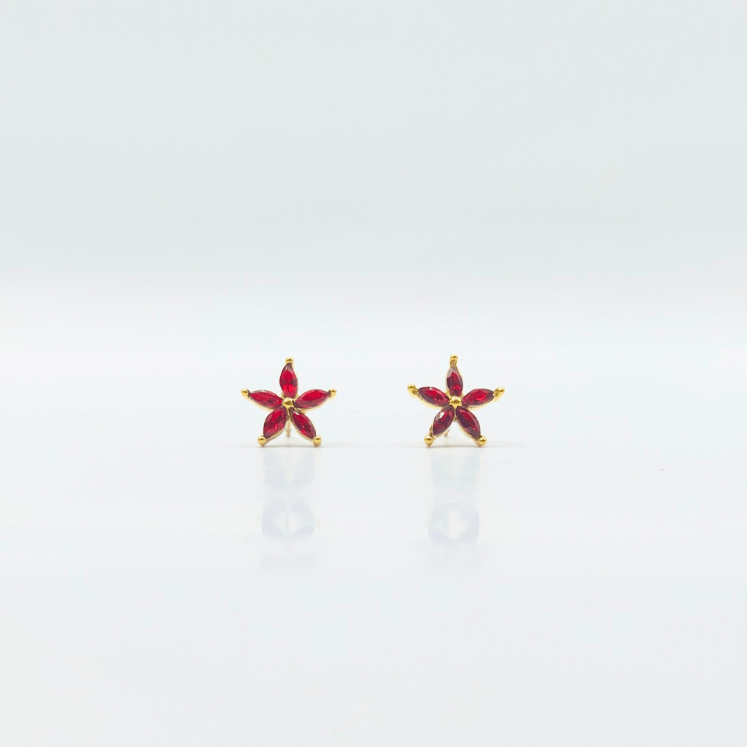 Red Flower Cubic Zirconia Gold | Stainless Steel | 18K Gold Plated