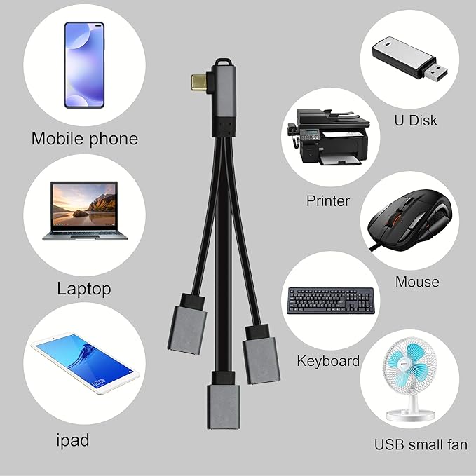 Type C Male to 3 Port USB