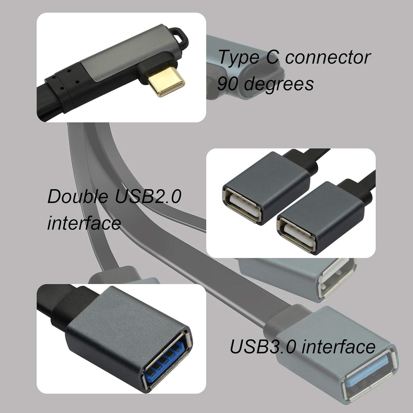 Type C Male to 3 Port USB